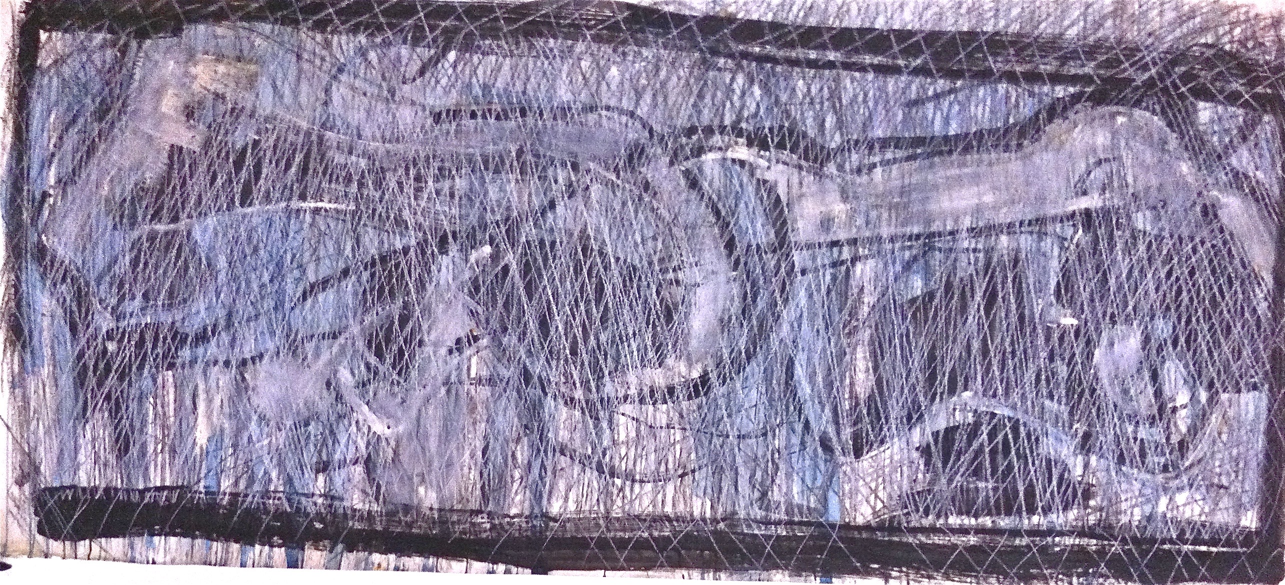 körperaufpapier,oel,kreide auf papie, 100x300cm, 1996